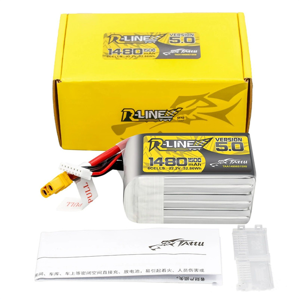 Tattu R-Line 5.0 1480mAh 6S 22.2V 150C  Tattu R-Line 5.0 1480mAh 6S 22.2V 150C